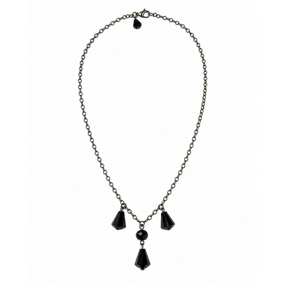 Emily Ray Sterling Silver 925 Black Crystal Station Necklace Victorian Gothic
